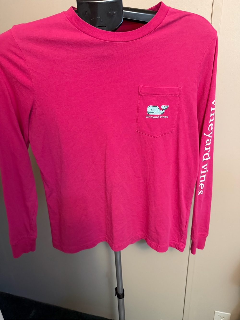 Vineyard Vines Pink Patchwork Whale Long Sleeve Pocket Tee Youth Large 16